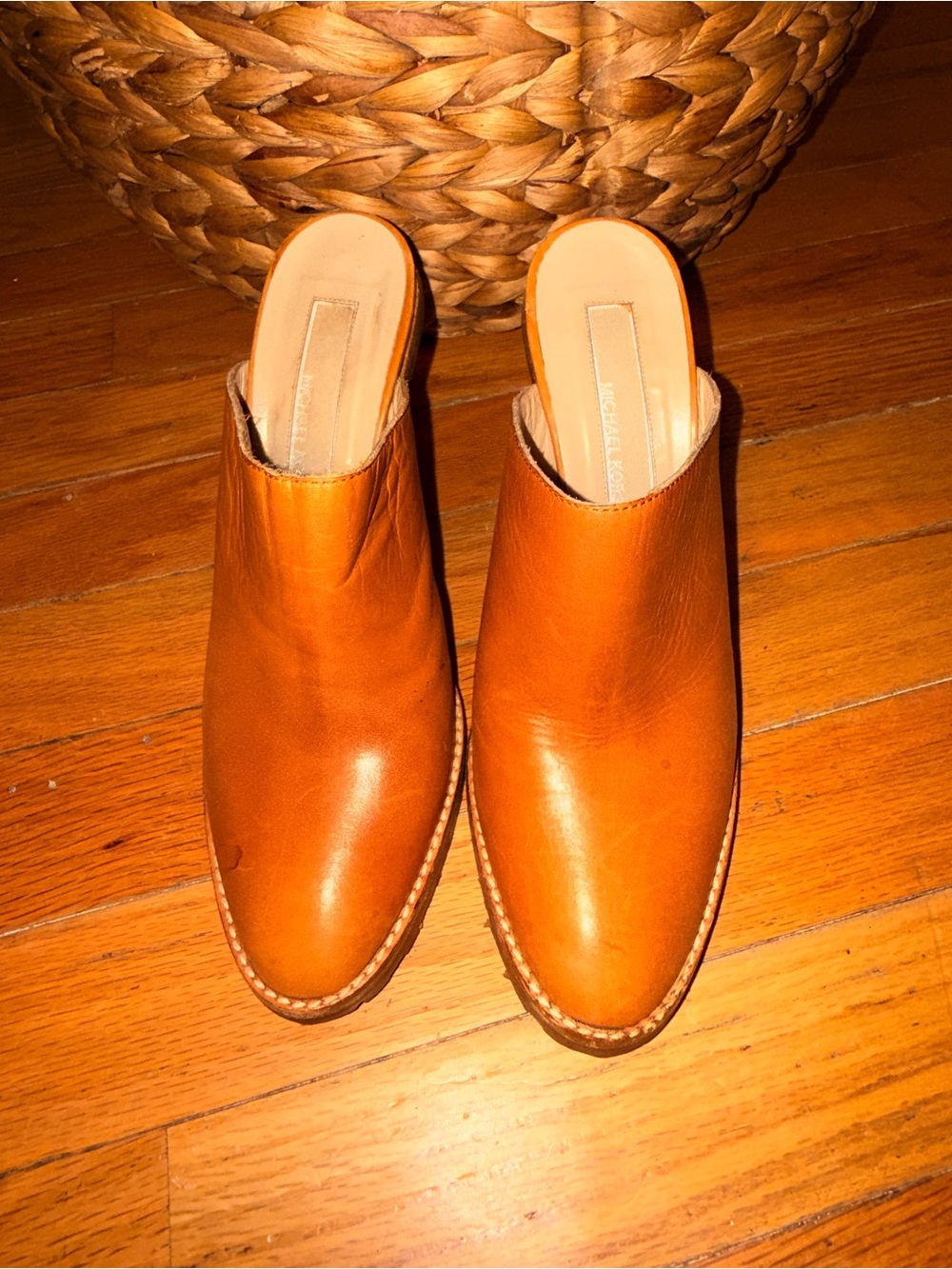 Michael Kors Tan Leather Heeled Mule Slides